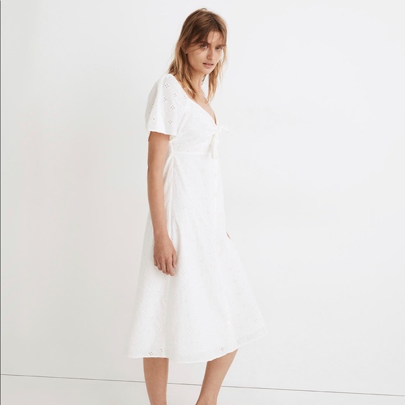 Madewell White Eyelet Tie-Front Midi Dress - Picture 3 of 15
